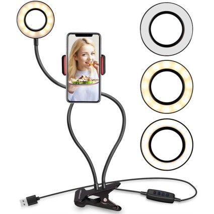 Selfie Ring Light z oświetleniem LED, kontrolą jasności + elastycznymi ramionami