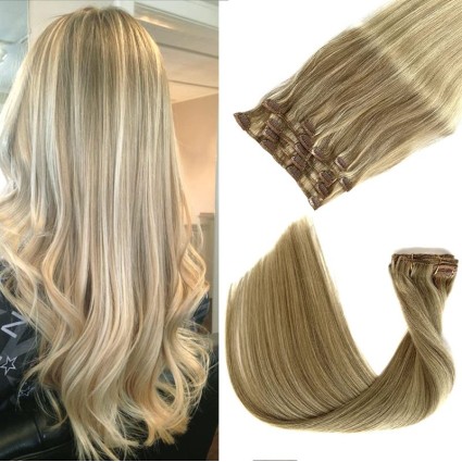 Włosy naturalne REMY clip-in 40cm #18/613 Blond Pasemka