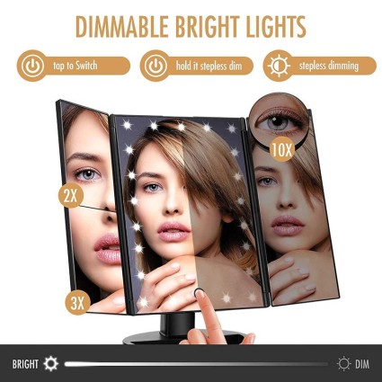 Uniq Hollywoodzkie lusterko do makijażu Trifold ze światłem LED - czarne