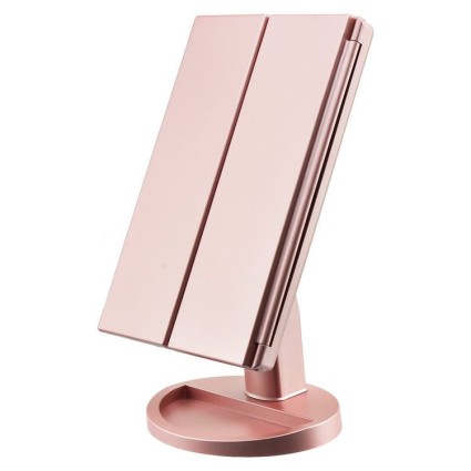 Uniq Hollywoodzkie lusterko do makijażu Trifold ze światłem LED - różowe złoto