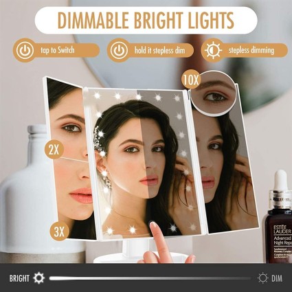 Uniq Hollywoodzkie lusterko do makijażu Trifold ze światłem LED - białe