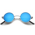 Okulary przeciwsłoneczne retro - okrągłe niebieskie szkło