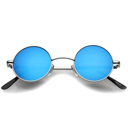 Okulary przeciwsłoneczne retro - okrągłe niebieskie szkło