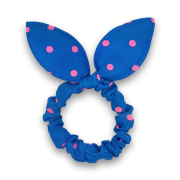 Scrunchie w. Bunny Ears - Blue w. Pink Dots