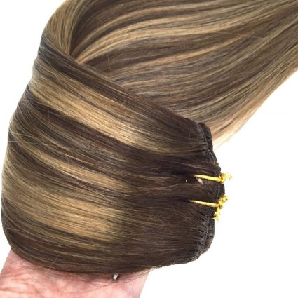 Włosy naturalne REMY clip-in 40cm #4/27 Brąz/Blond Pasemka