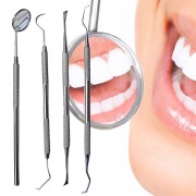 Zestaw do czyszczenia zębów 4 części do Higieny Stomatologicznej - 1 Lusterko do ust, 2x Kiretka do czyszczenia zębów, 1 skrobaczka