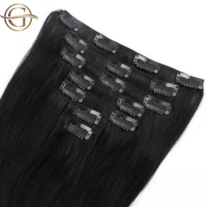 Przedłużanie włosów na klips #1 Włosy - czarny - 7 sztuk - 60 cm | Gold24