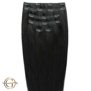 Przedłużanie włosów na klips #1 Włosy - czarny - 7 sztuk - 60 cm | Gold24