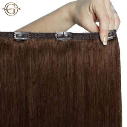 Przedłużanie włosów na klips #12 Włosy - jasny złoty brąz - 7 sztuk - 60 cm | Gold24