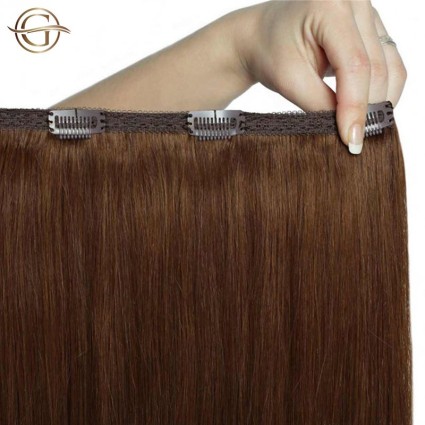 Przedłużanie włosów na klips # 6 Włosy - brąz - 7 sztuk - 50 cm | Gold24