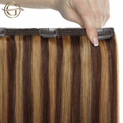 Przedłużanie włosów na klips #4/27 Włosy - brąz / bląd mix - 7 sztuk - 50 cm | Gold24