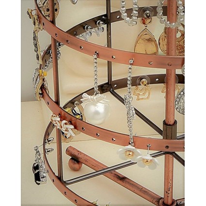 Obracany stojak na biżuterię na kolczyki z 4 piętrami, brązowy