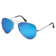 Lux® Okulary przeciwsłoneczne Aviator Pilot — niebieskie szkło i srebrna oprawka