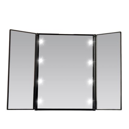 UNIQ Vanity Tri-fold Makeup Mirror with LED Light - Black